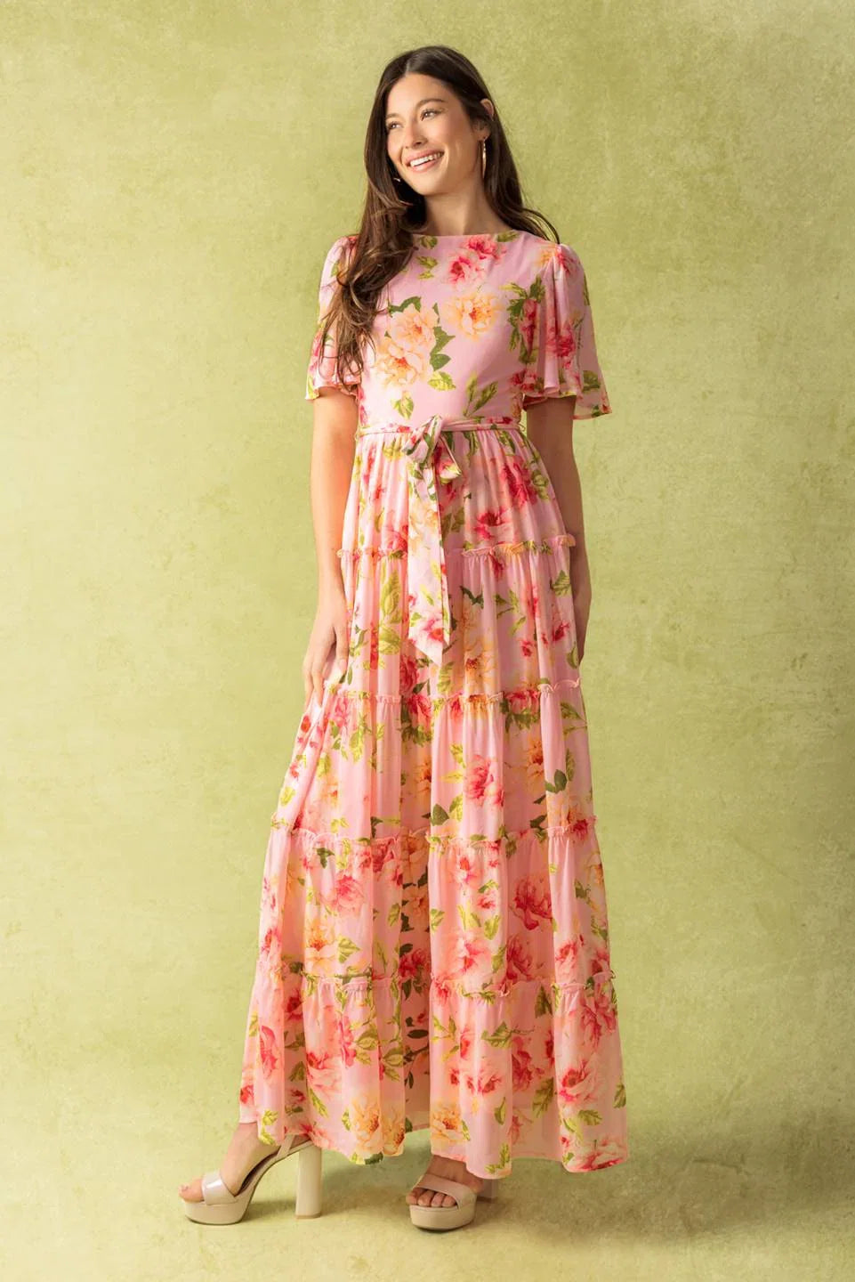 CARRIAGE RIDE ROMANCE PINK FLORAL MAXI DRESS