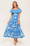 SERENADE MIDI DRESS PRINTED OFF SHOULDER COTTON DRESS