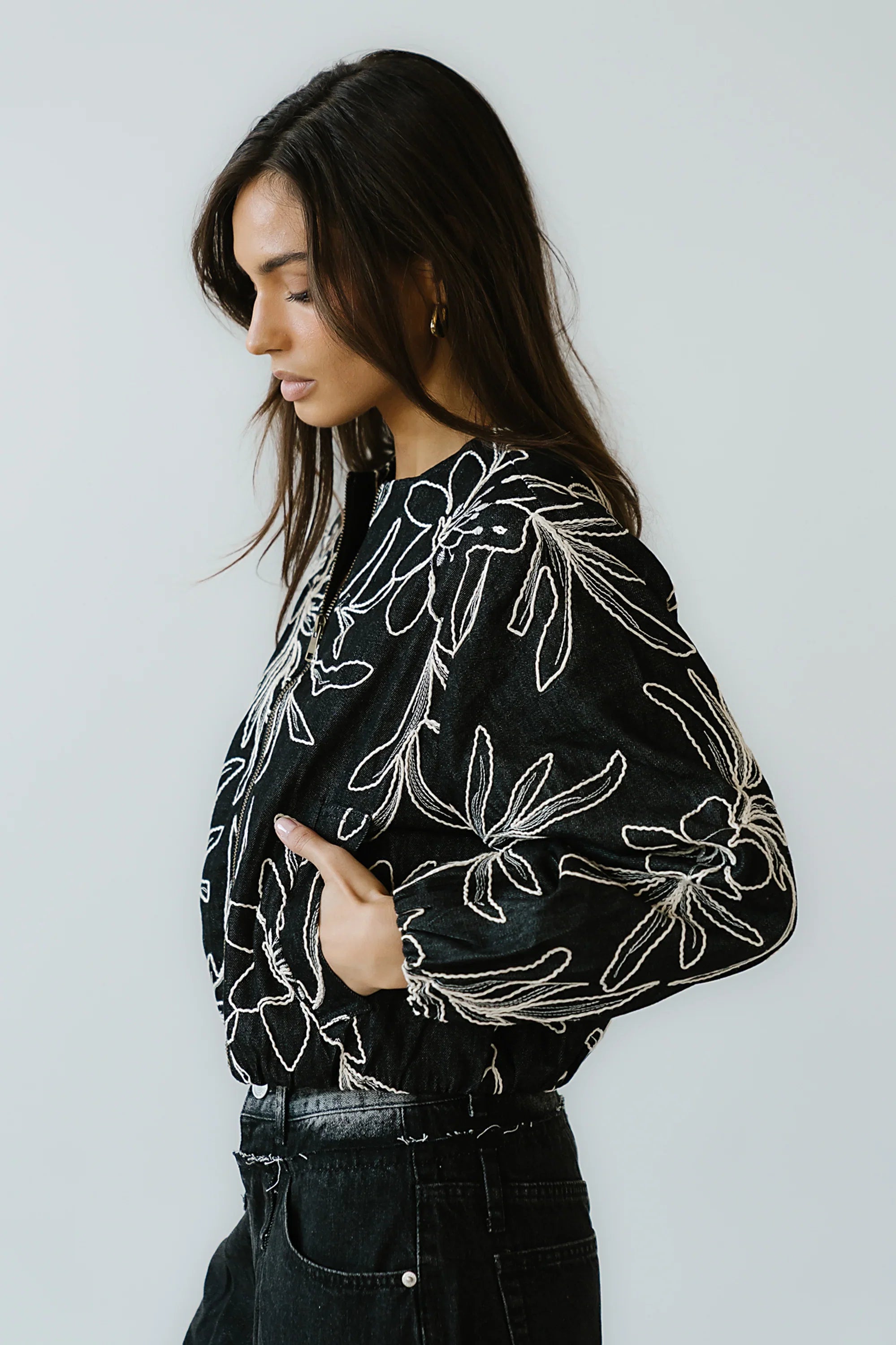 Sidney Embroidered Jacket in Faded Black