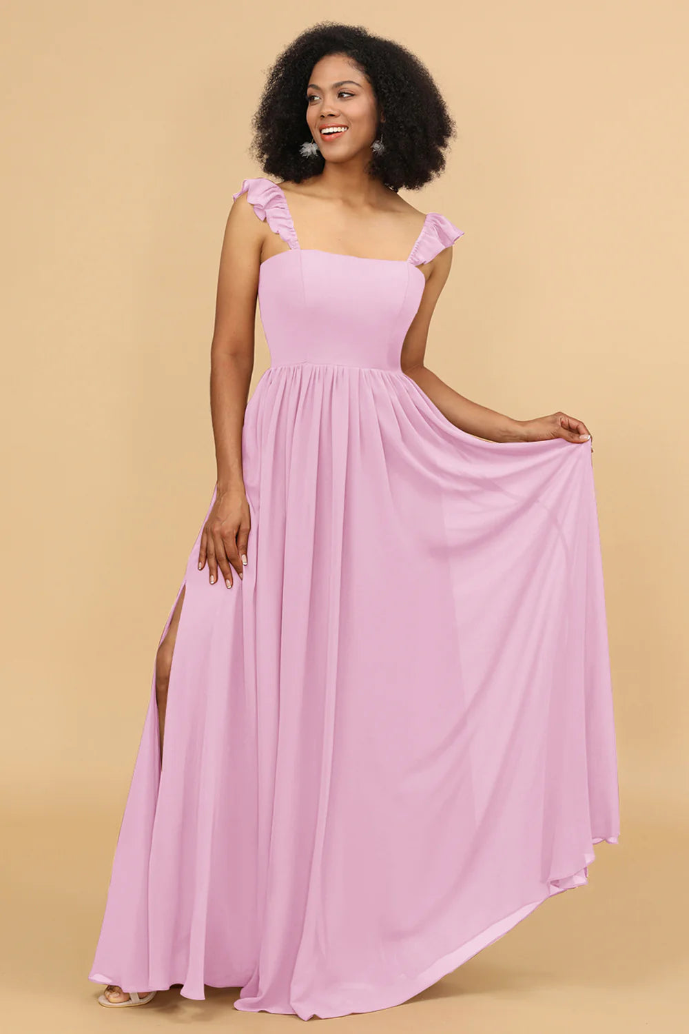 A Line Floor Length Chiffon Bridesmaid Dress With Ruffles