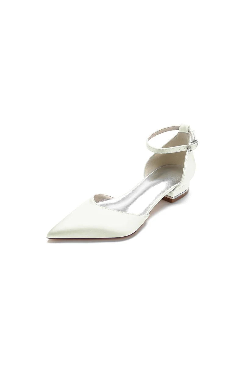 Satin Pointed Toe Ankle Strap Kitten Heels