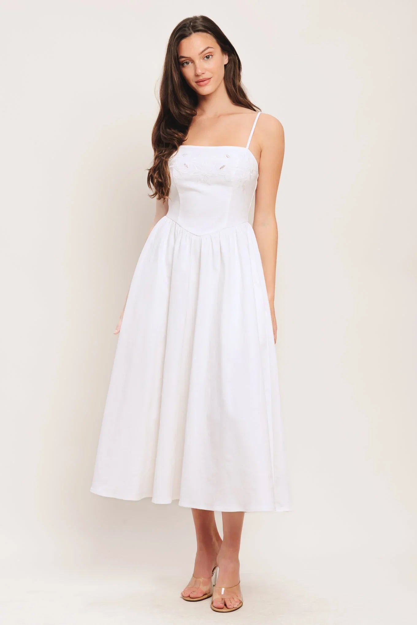 CLOUD PETAL WHITE DENIM MIDI DRESS FINAL SALE