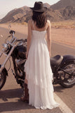 High Low Ruffled A Line Ruched Ivory Wedding Dress