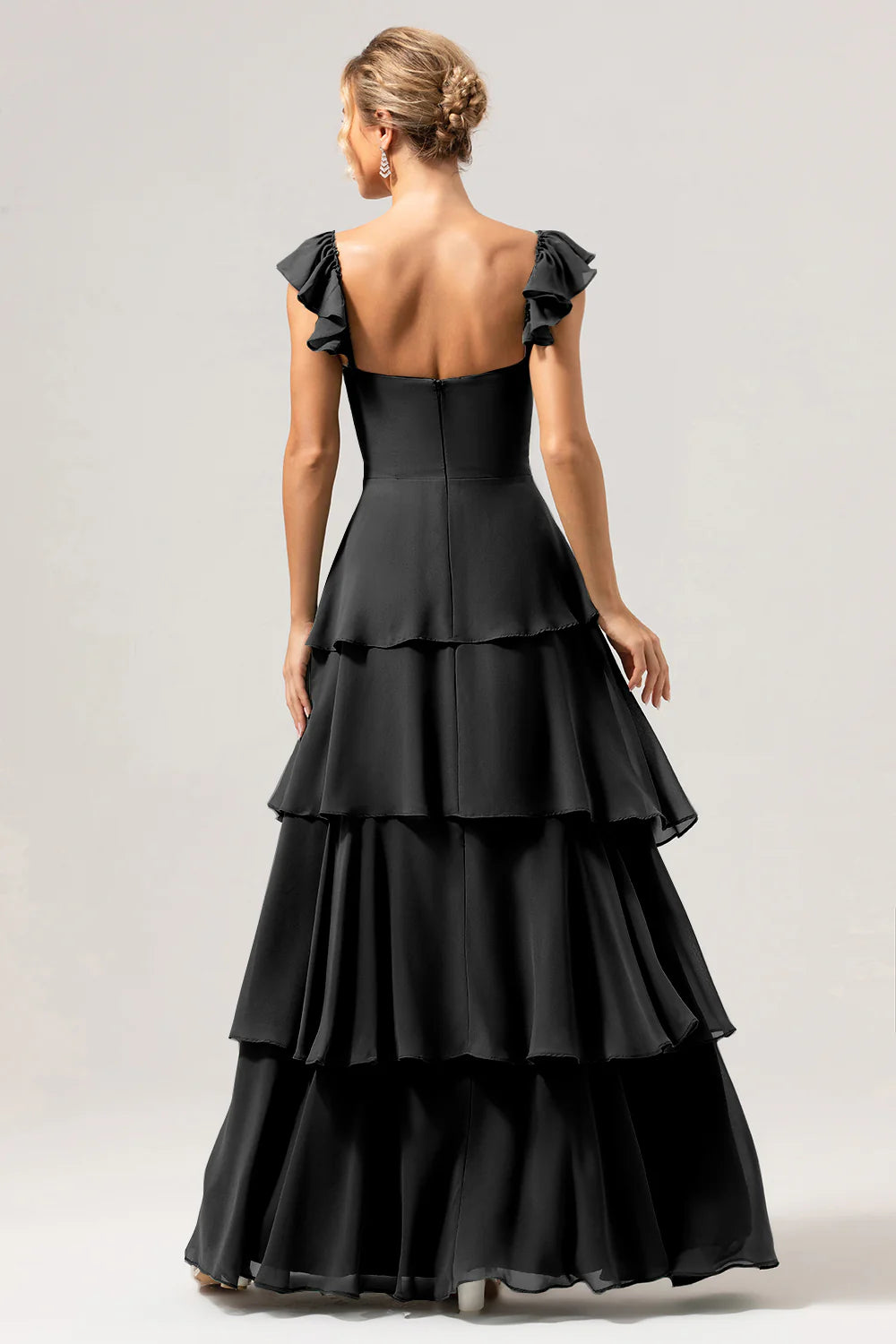 Eucalyptus A Line Off The Shoulder Tiered Long Bridesmaid Dress