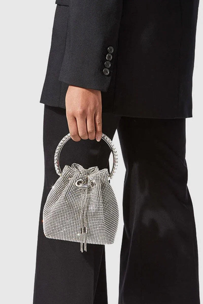 Womens Small Rhinestone Clutch Bucket Bags