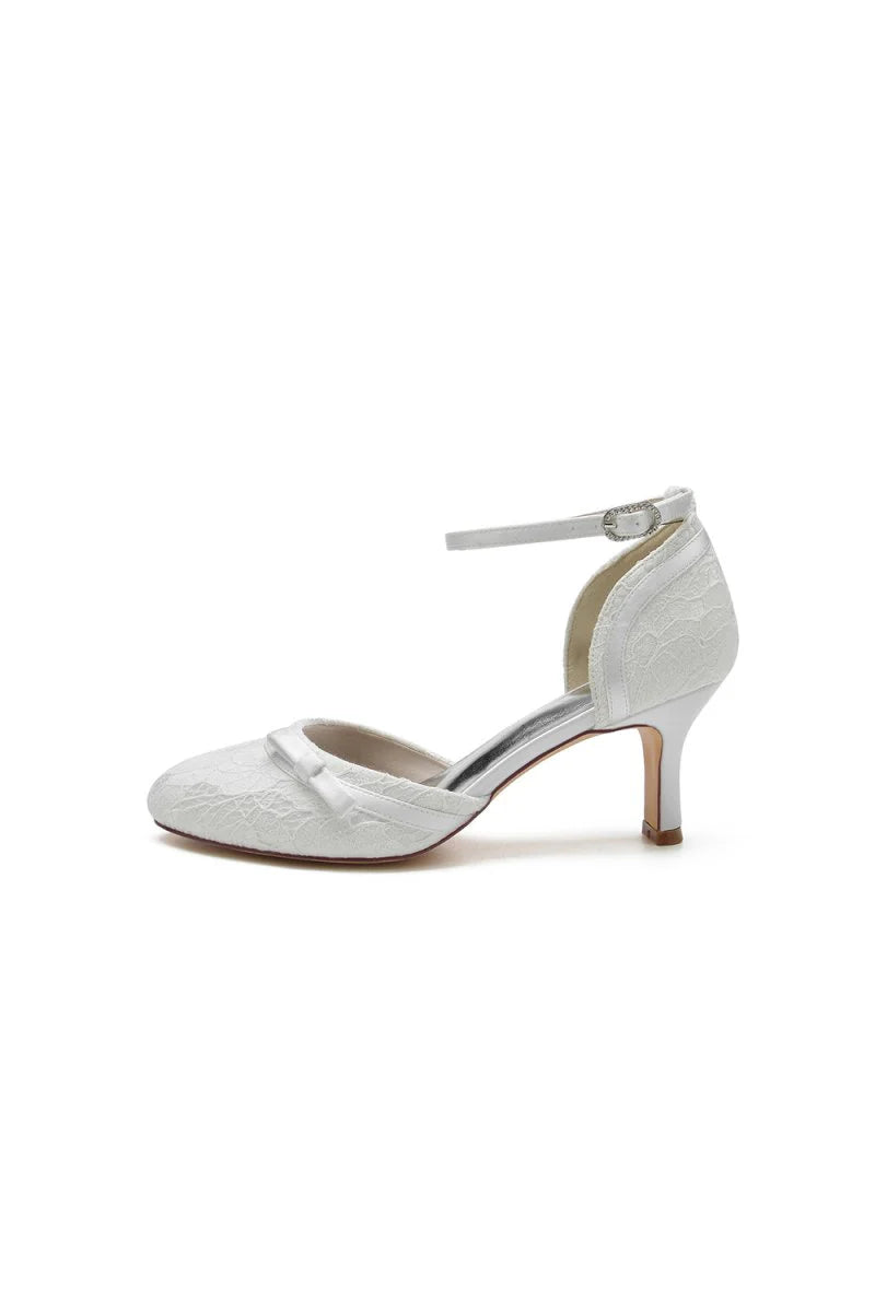 Chic White Lace Pointed Toe Heels with Silver Heel