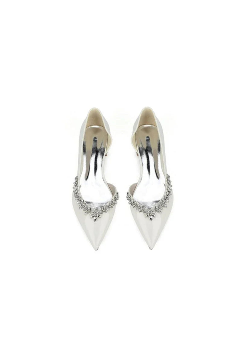 White Ballet Flats with Crystal Accent