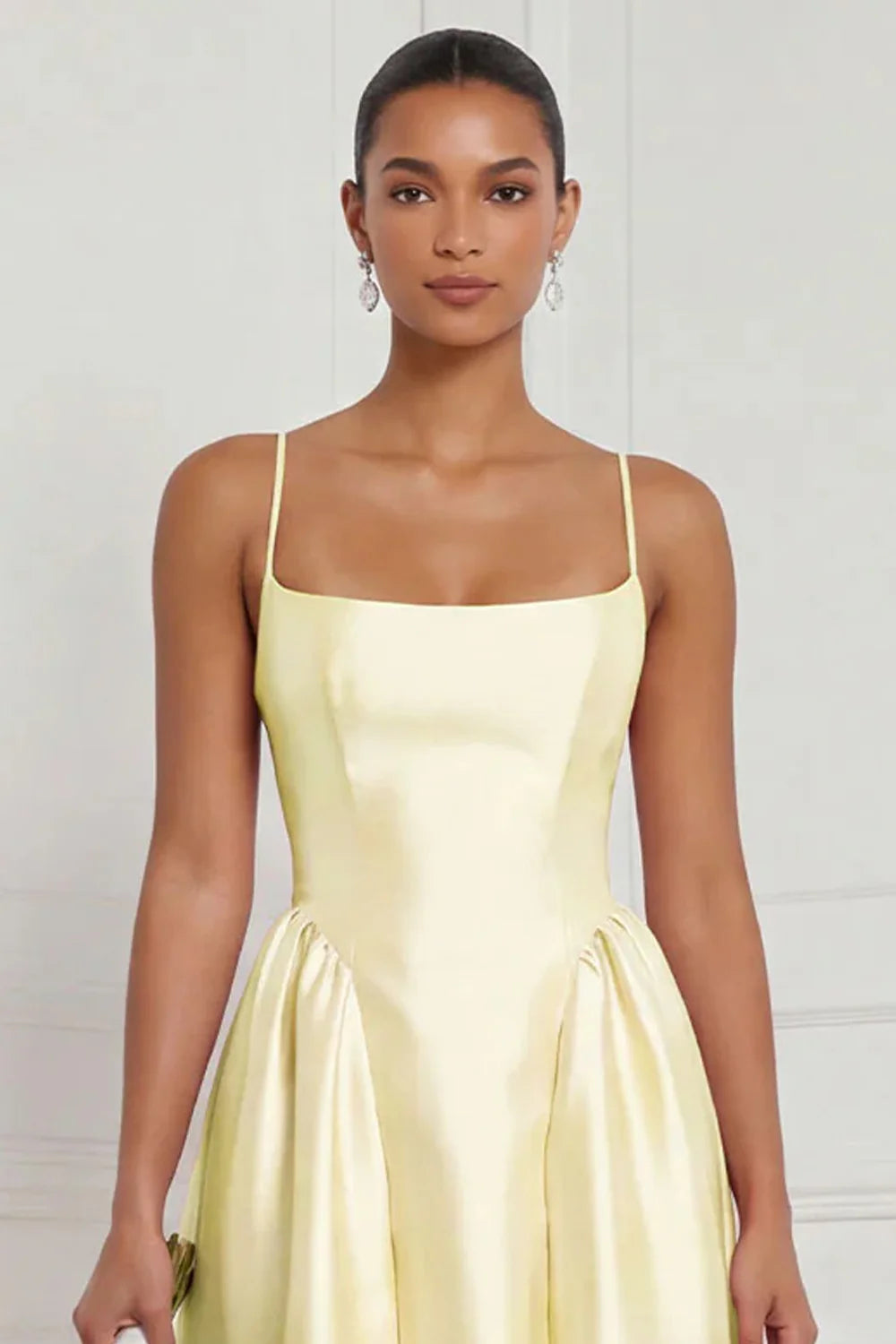 Satin A Line Spaghetti Straps Yellow Bridesmaid Dress