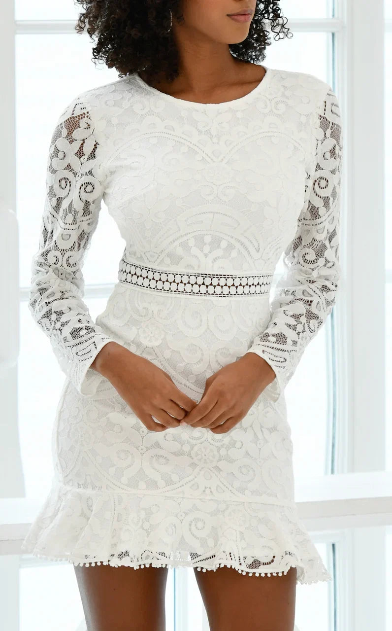 Medindie Dress White Lace Open Back Dress
