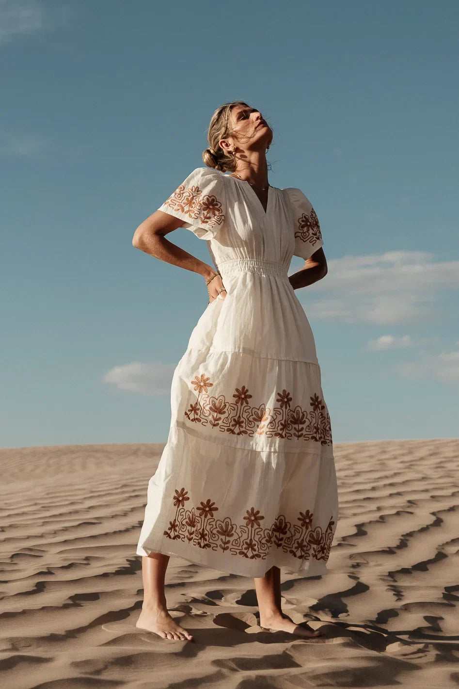Isabeau Embroidered Maxi Dress in Cream FINAL SALE