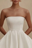 White Strapless A Line Mini Graduation Dress