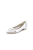 Satin Champagne Flats with Delicate Flower Embellishments