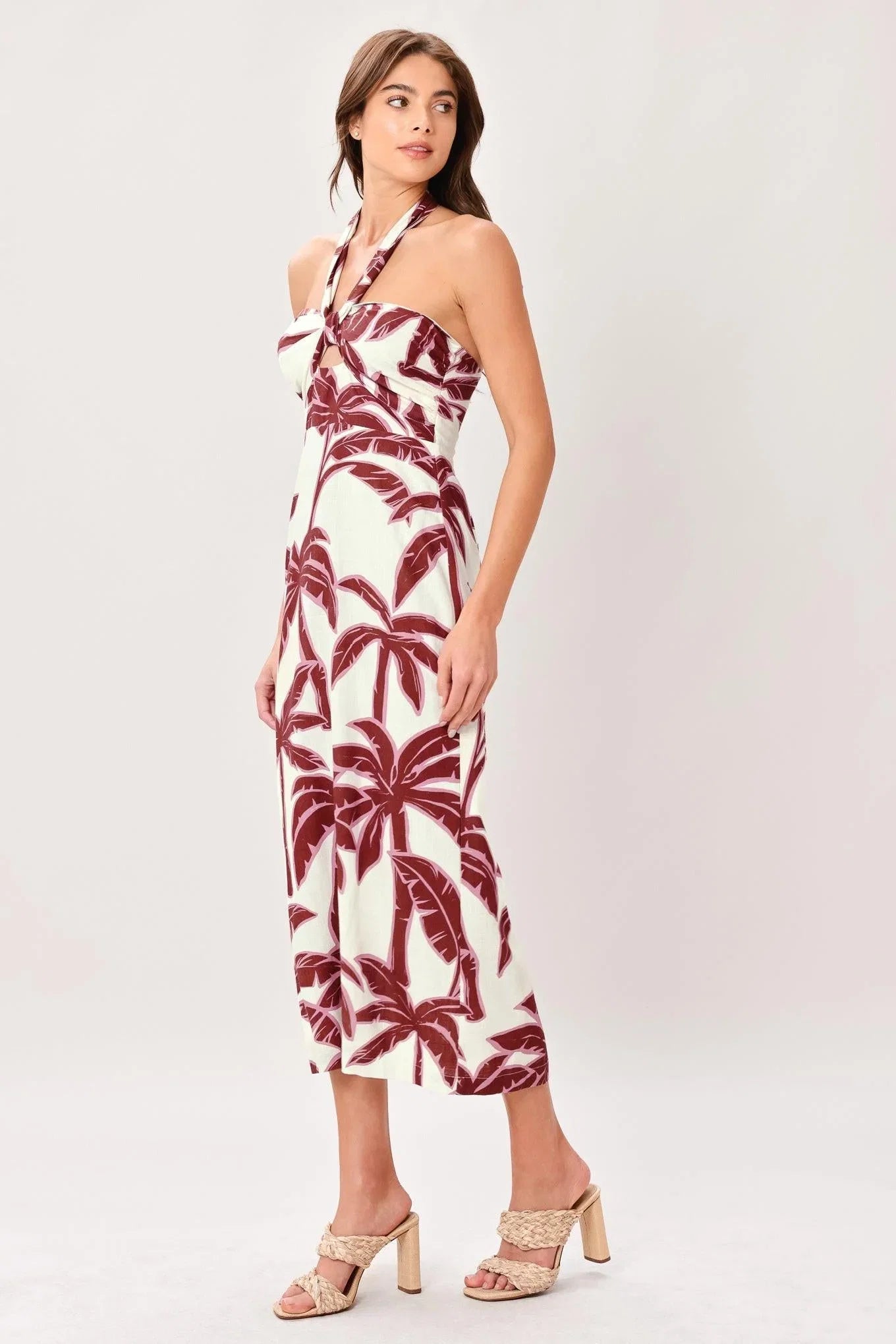 PALM SIREN TROPICAL PRINT MIDI DRESS