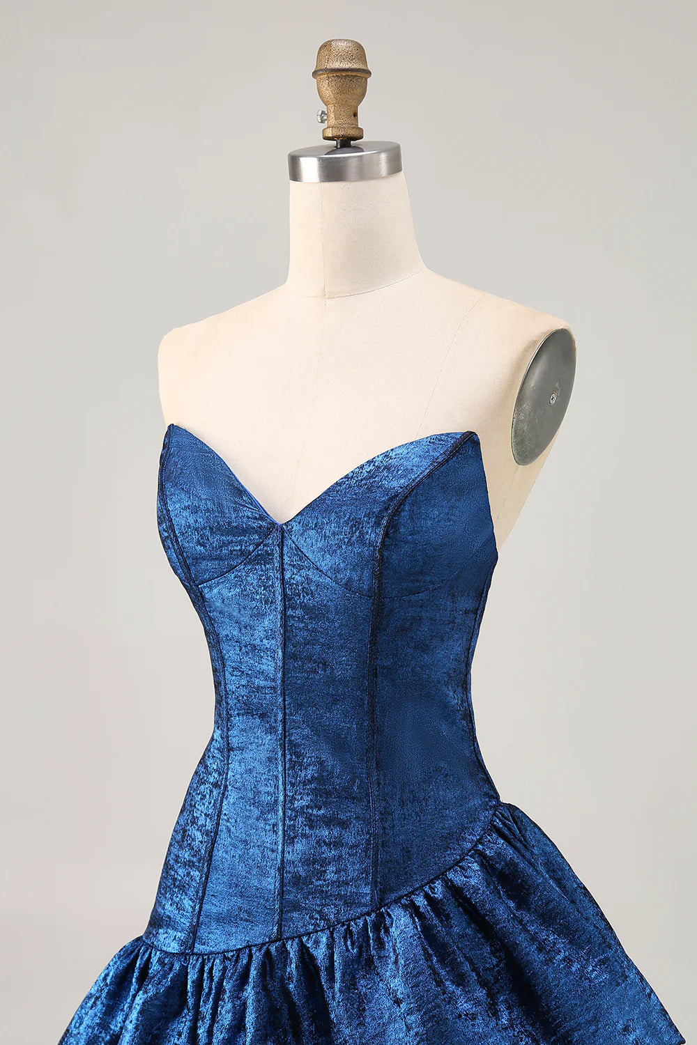 Metallic Dark Blue A Line Asymmetrical Short Homecoming Dress with Ruffles