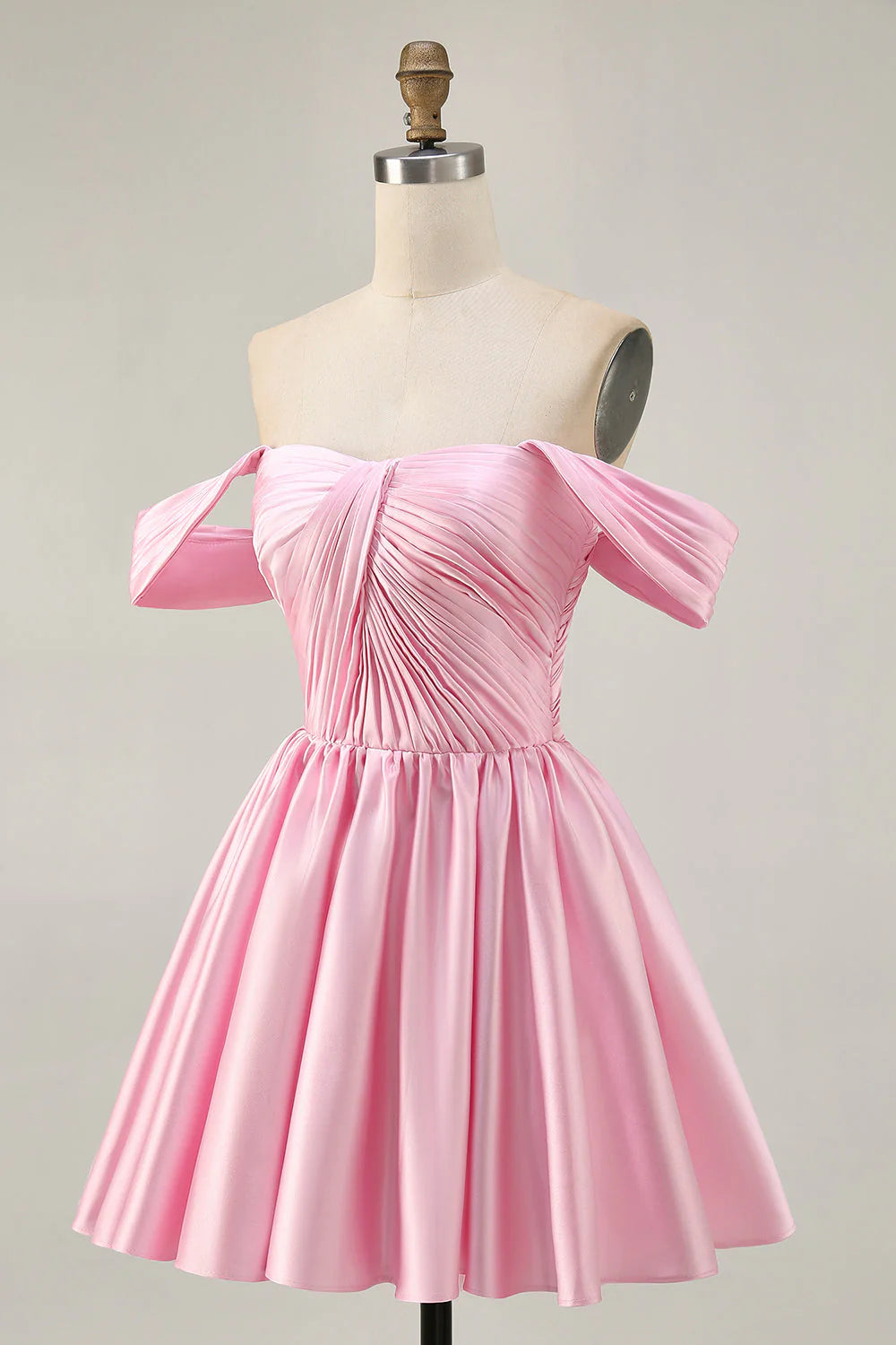Pink A Line Off The Shoulder Ruched Short Homecoming Dress