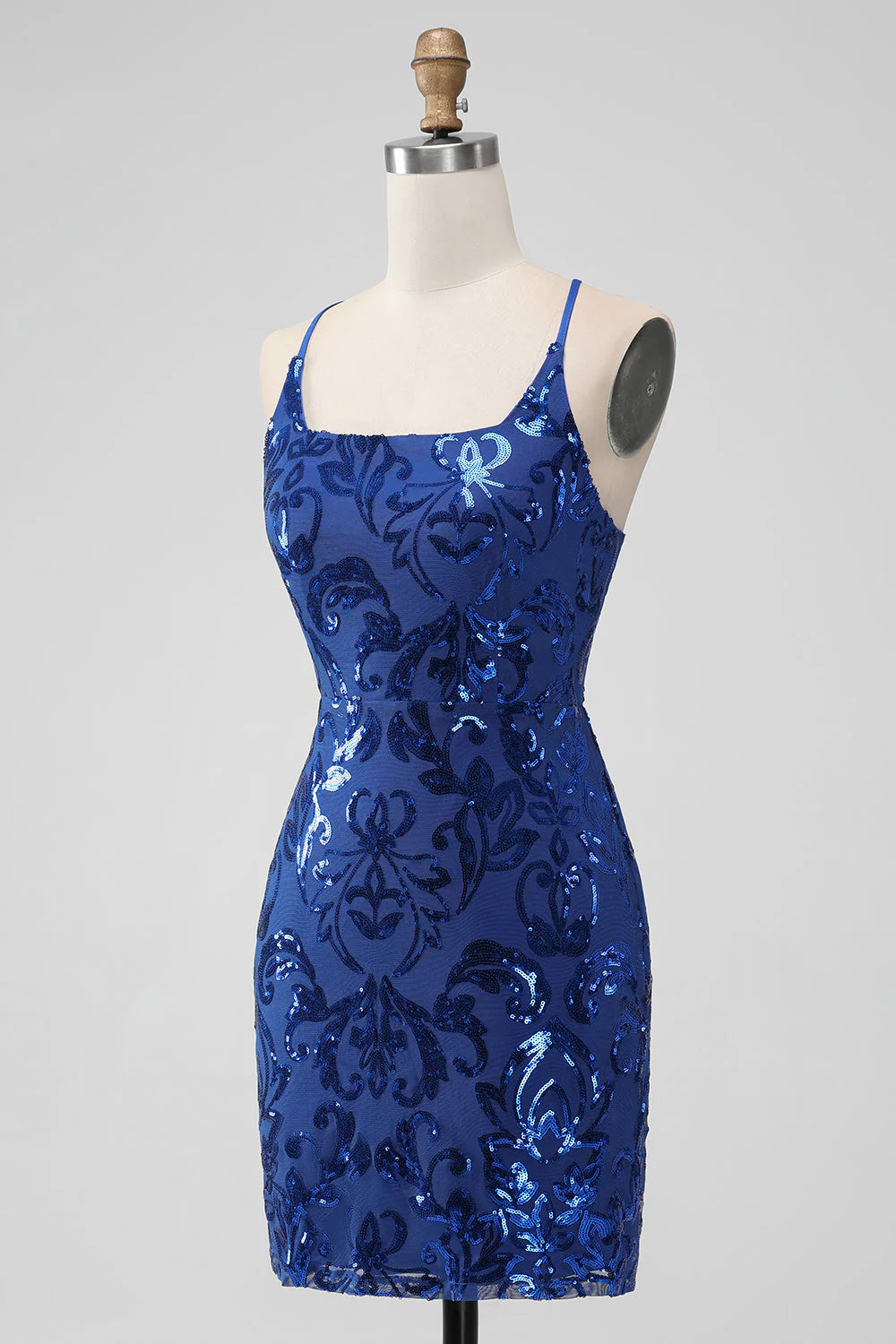 Royal Blue Bodycon Sequins Short Homecoming Dress with Lace up Back