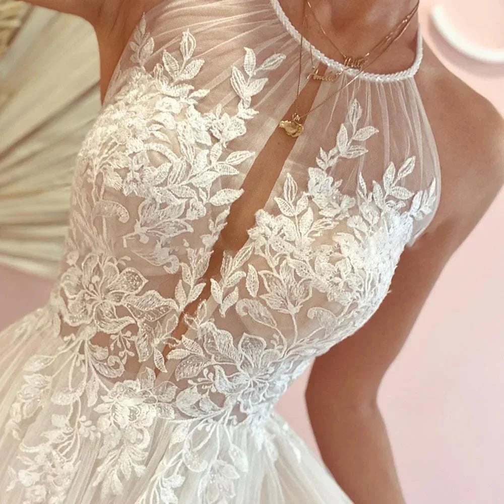 A line Lace Tulle Wedding Dress Boho Style Online