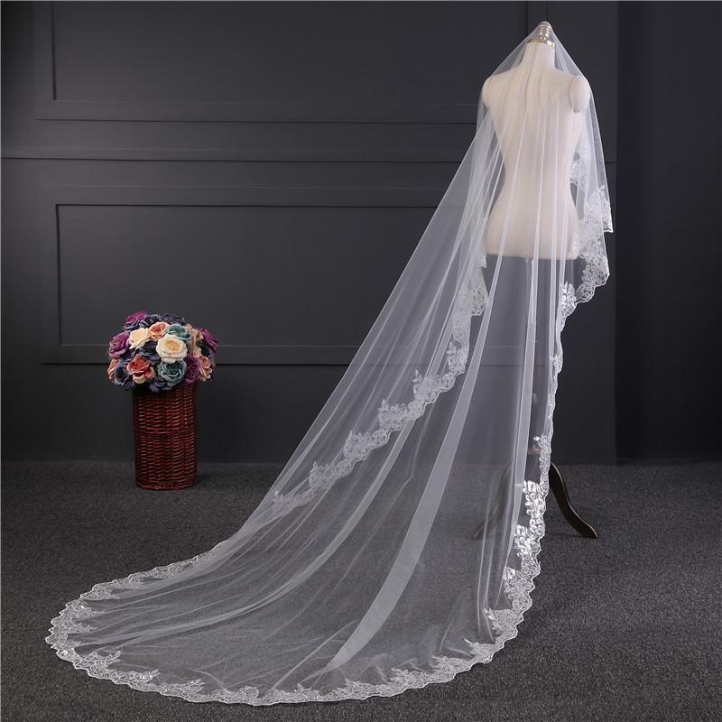 Vintage One Tier Tulle Lace Long Wedding Veil