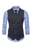 Mens Grey Pinstripe Double Breasted Shawl Lapel Suit Vest