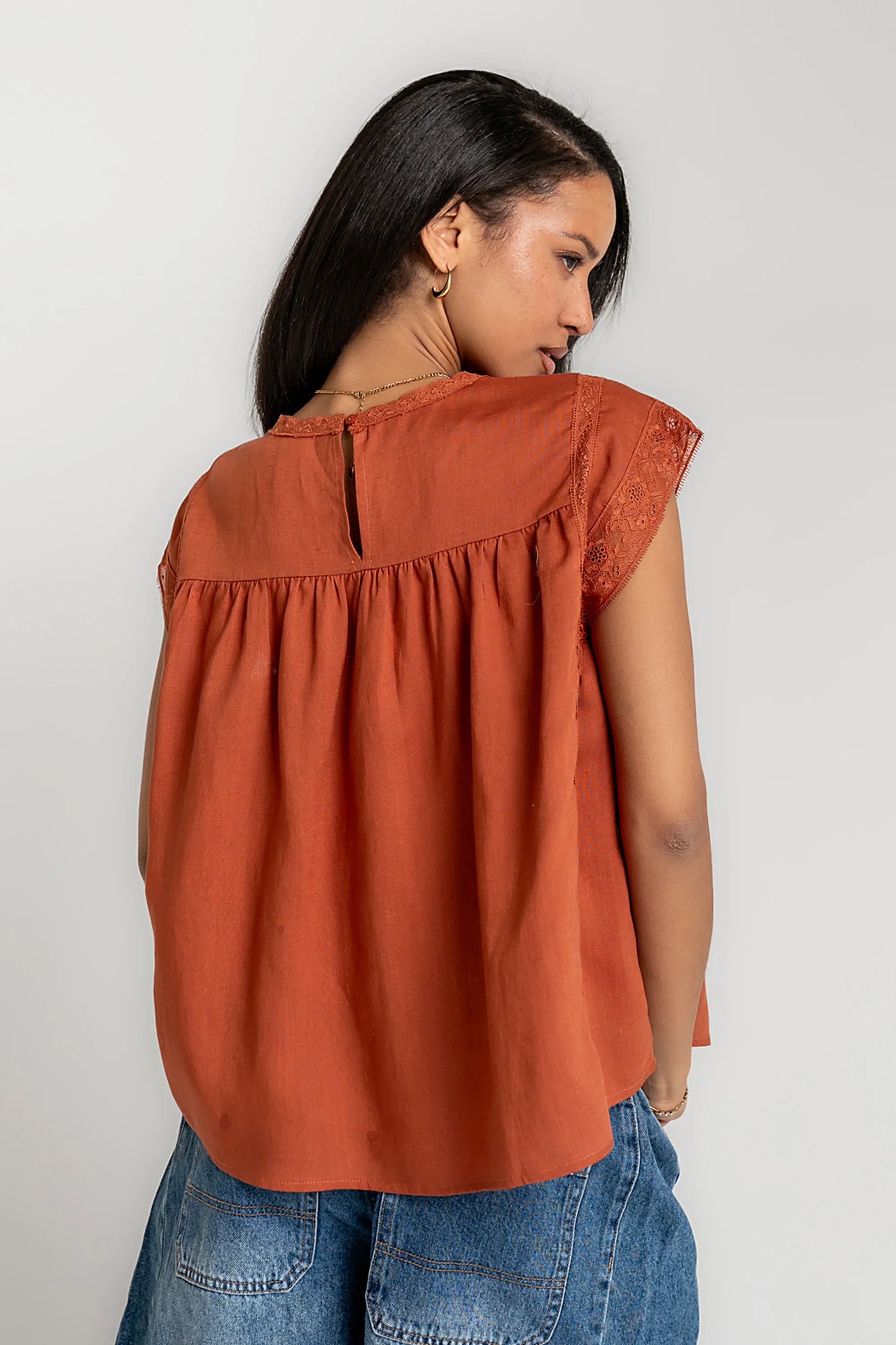 Cambree Pleated Blouse in Terracotta