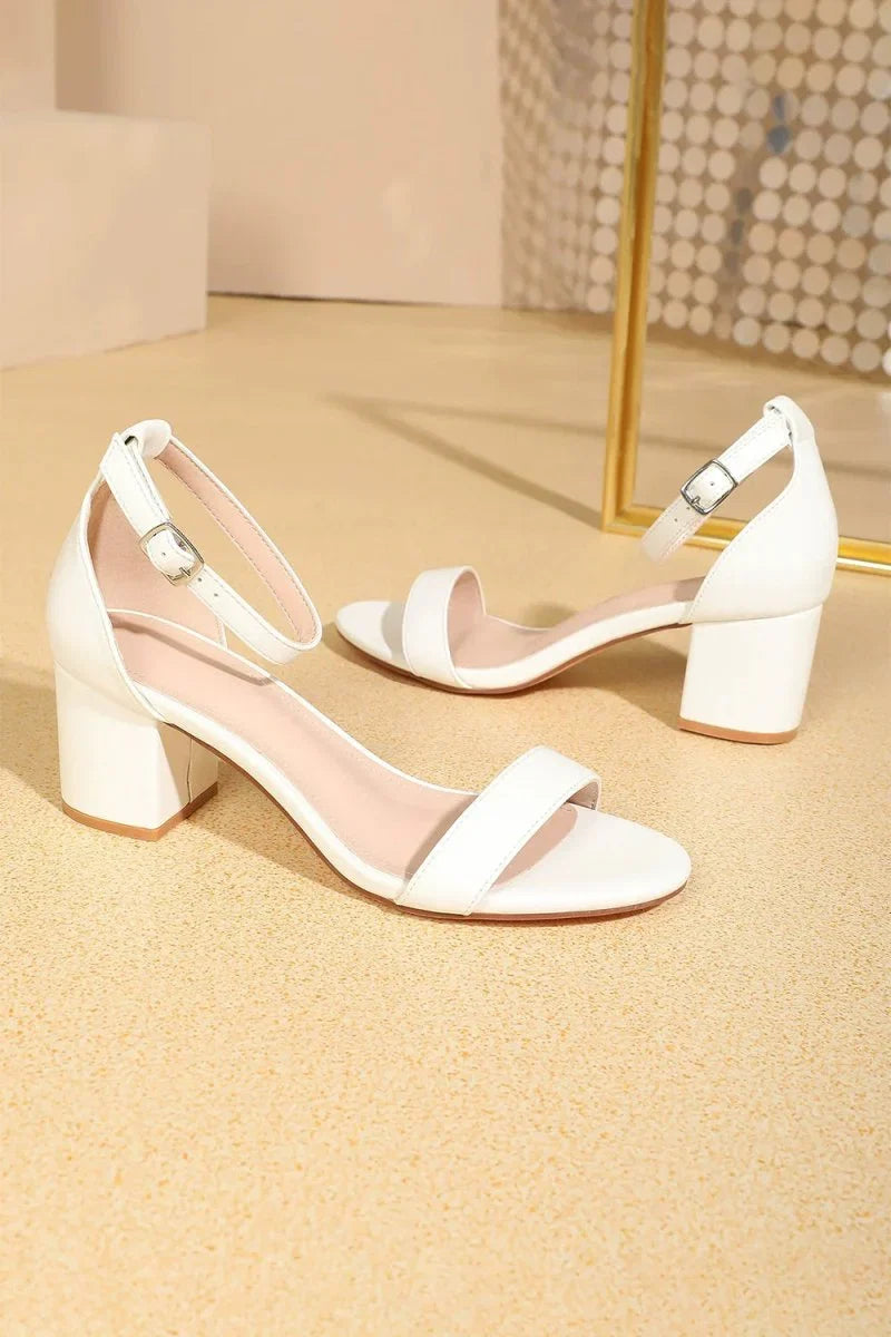 Open Toe Ankle Strap Suede Block Heel Sandals