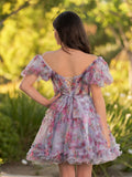 Ivana A Line Off the Shoulder Printed Tulle Short Homecoming Dress
