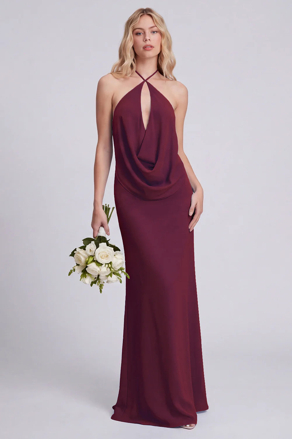Light Blue Halter Backless Mermaid Bridesmaid Dress