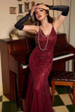Bodycon Red Sequins V Neck Long Gatsby Dress
