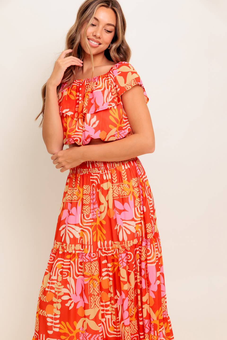 SUNBEAMS TOP SKIRT SET RED