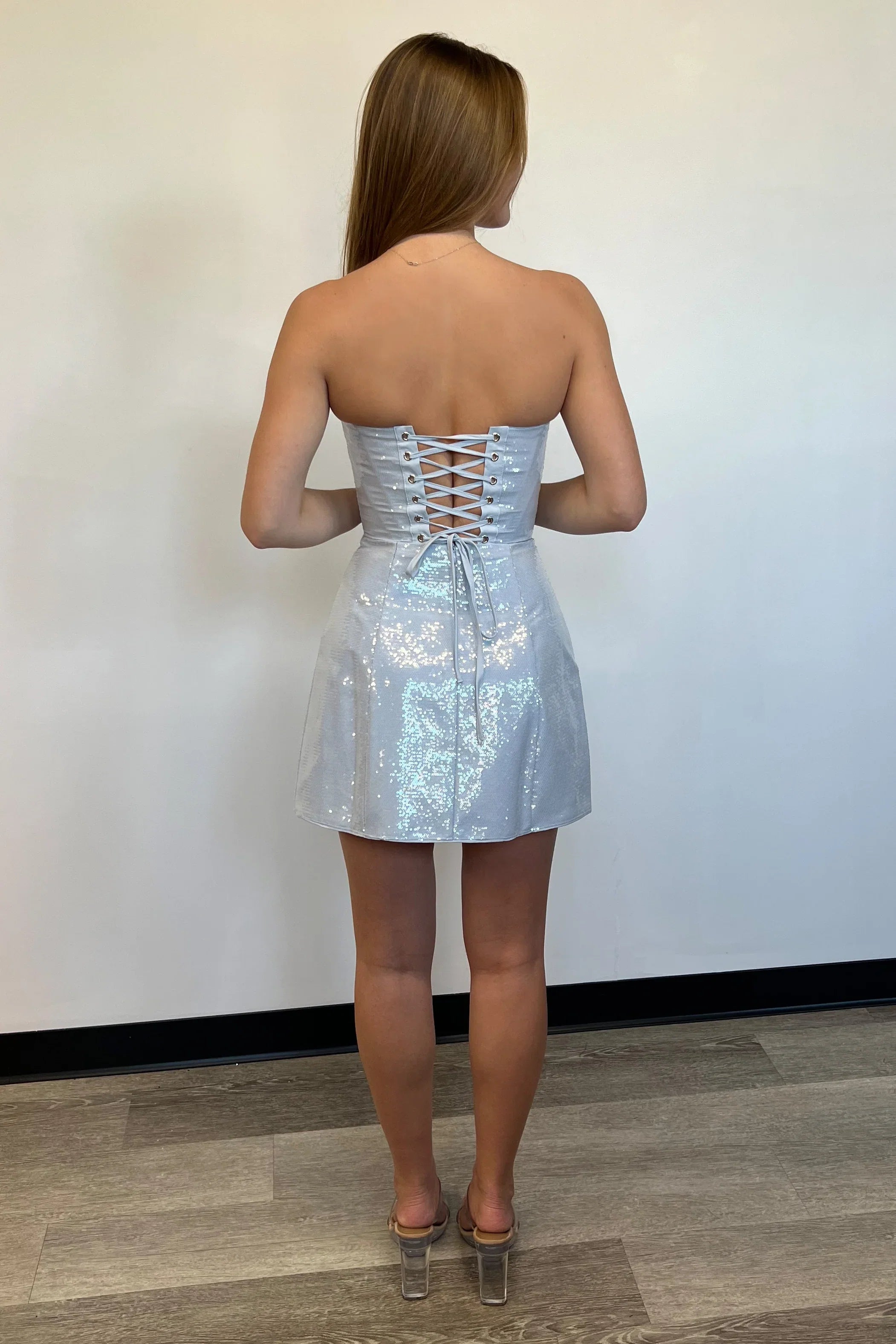 PIXIE SEQUIN MINI DRESS ICE BLUE
