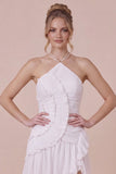 Halter A Line Pleated White Mini Graduation Dress