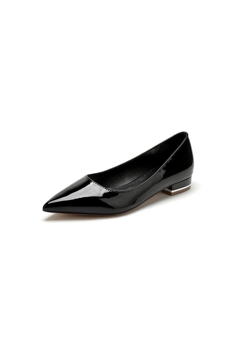 Simple Pointed Toe Slip on Patent Leather Low Heels