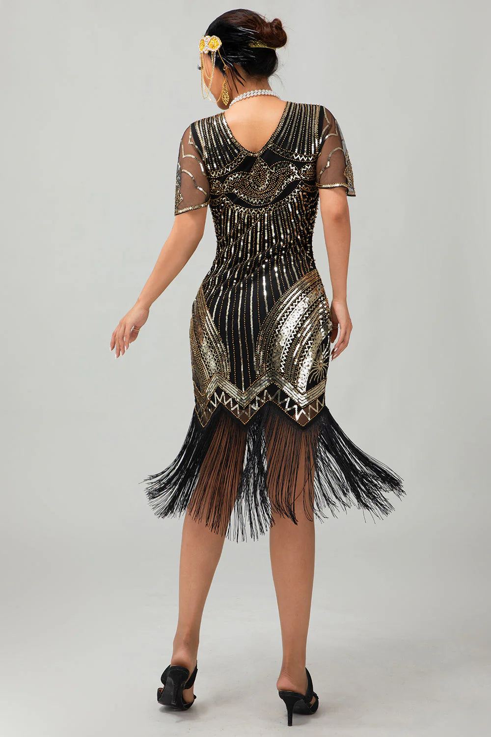 Sparkly Black Red Bodycon Fringed Short 1920s Dress With Fringes