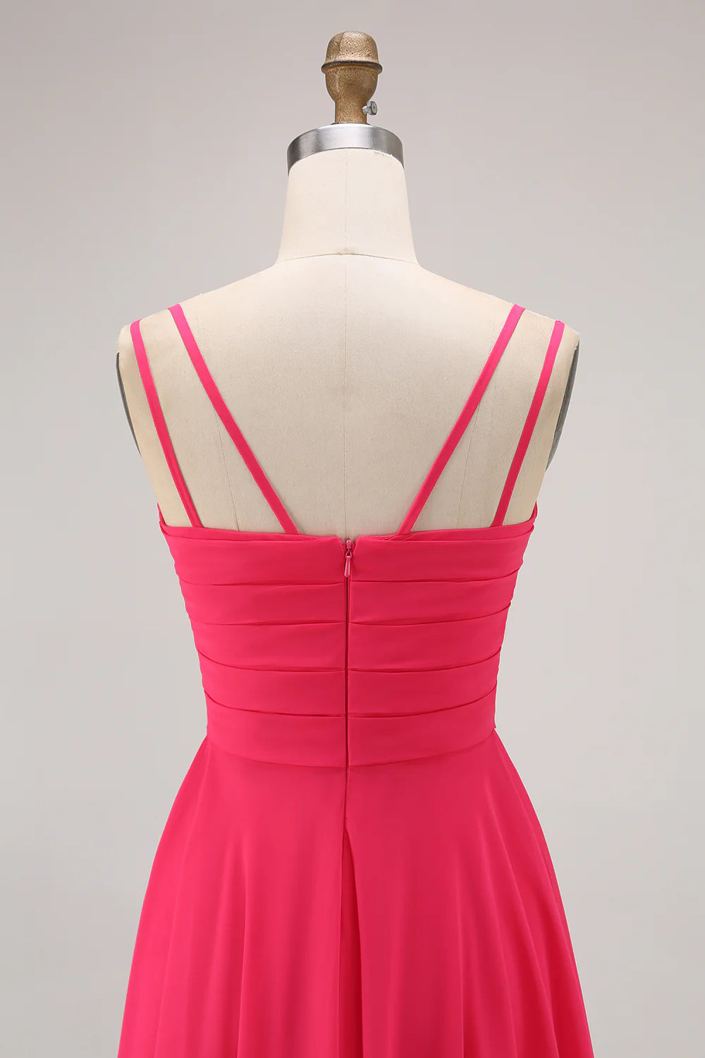 Hot Pink Cowl Neck A Line Chiffon Long Bridesmaid Dress with Slit