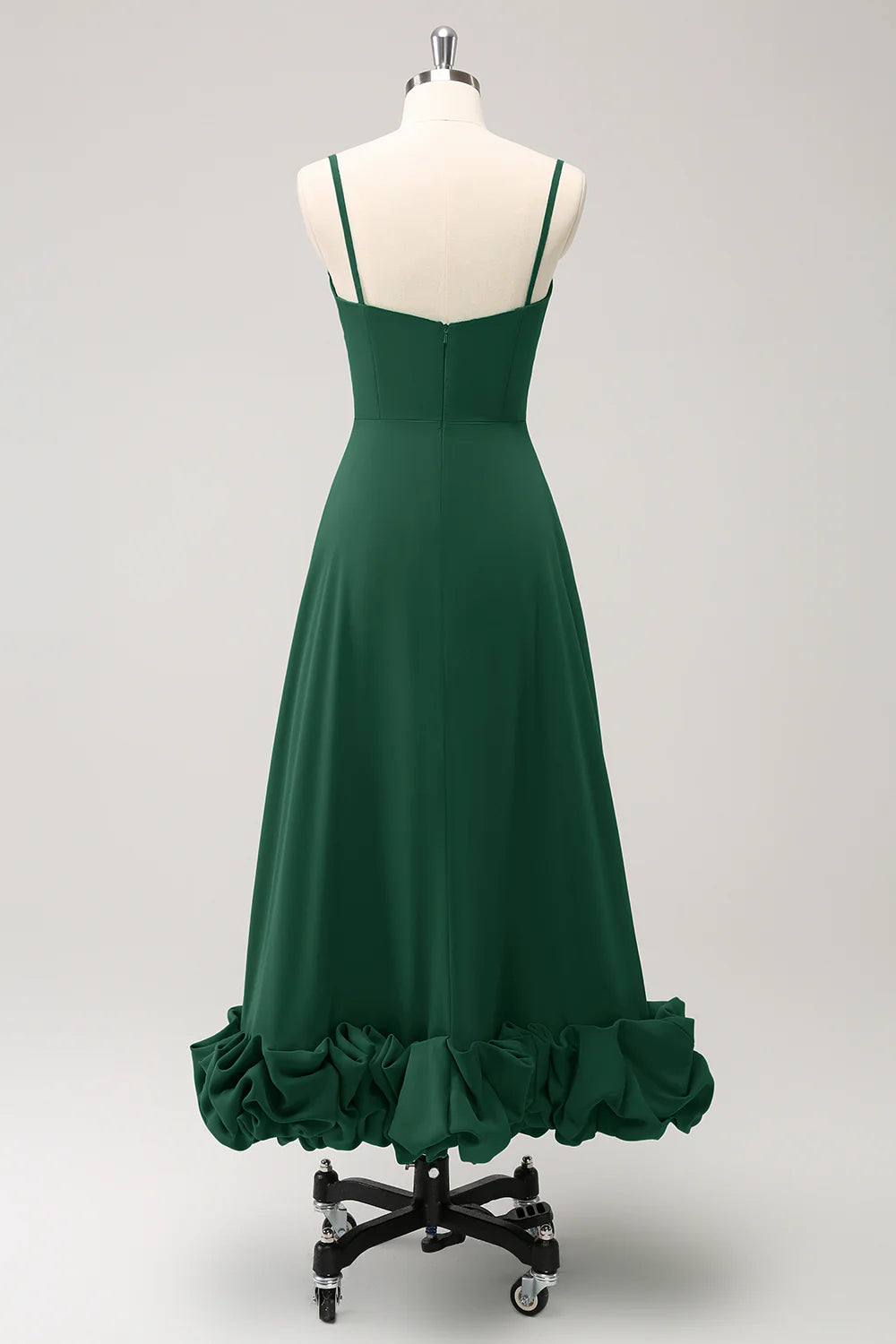 A Line Spaghetti Straps Ruched Long Bridesmaid Dress