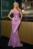 MADDOX GOWN Violet STRAPLESS GLITTER EMBELLISHED GOWN