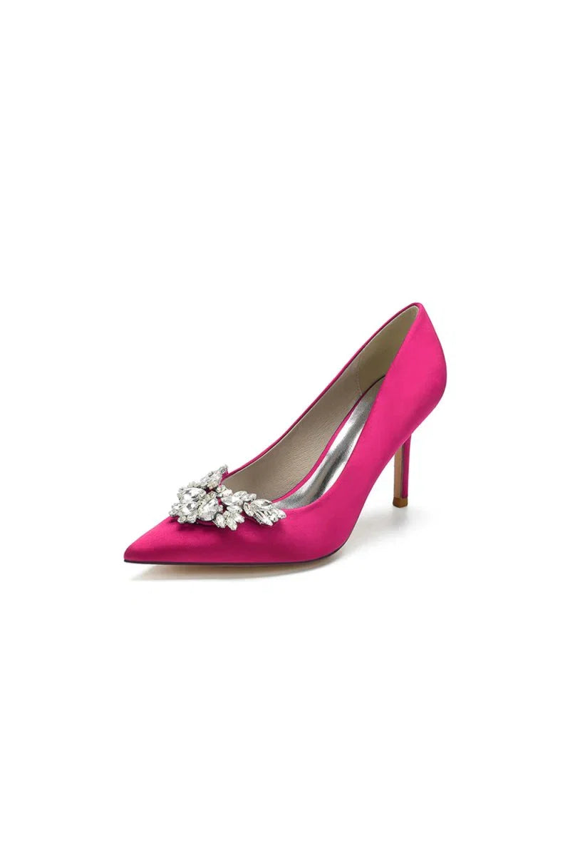 Party Pointed Toe Crystal Satin High Heels