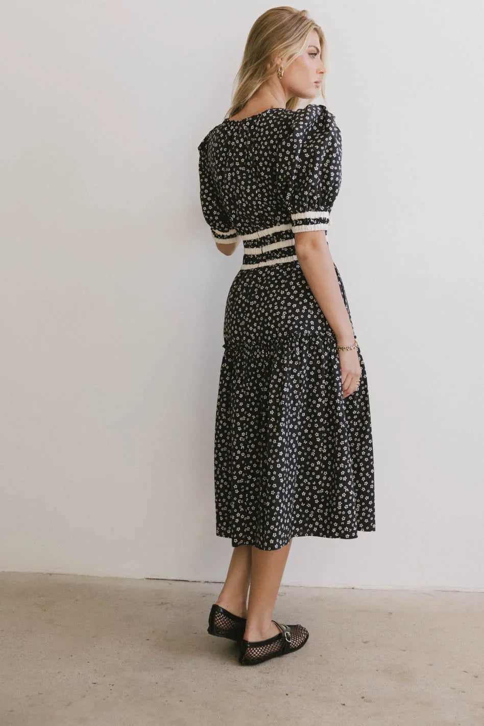 Kendra Ditsy Floral Midi Dress in Black FINAL SALE