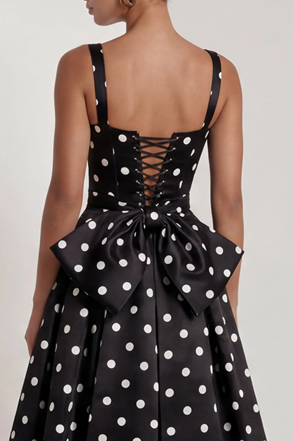 Black A Line Polka Dot Maxi Formal Dress with Bow