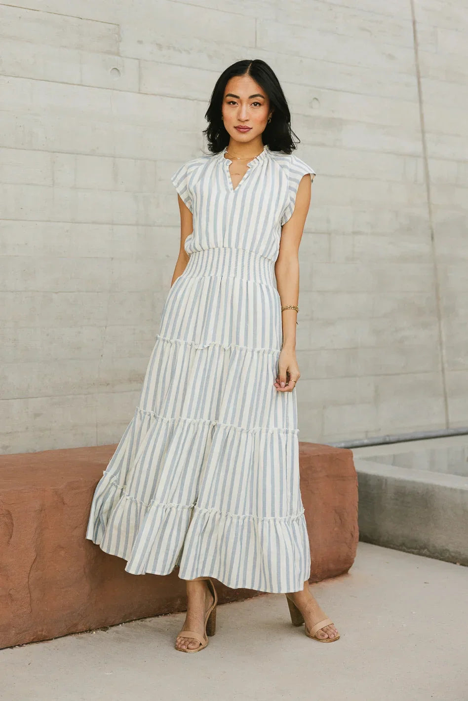 Claire Striped Maxi Dress in Blue