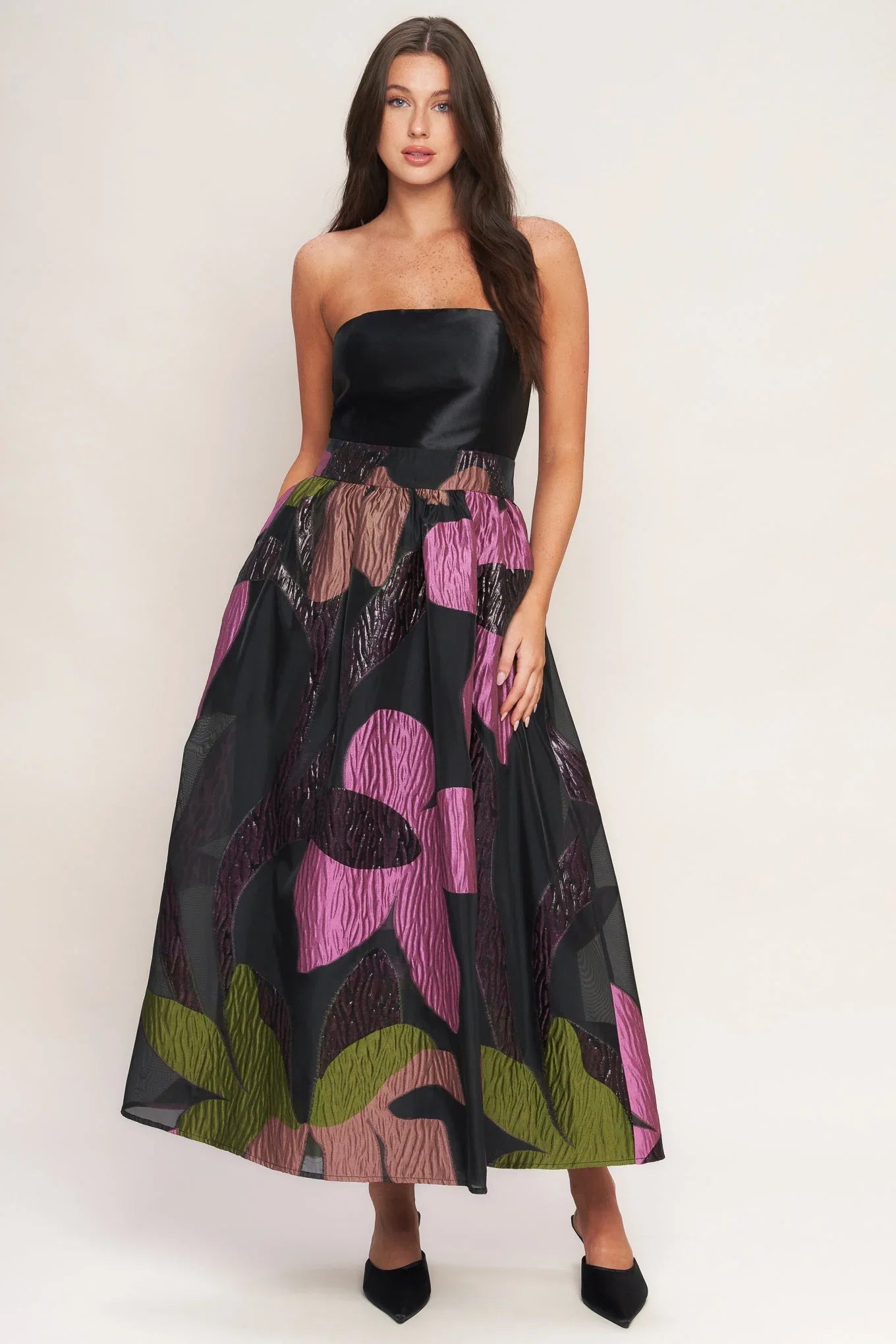 ABSTRACT ROSE BLACK MIDI DRESS FINAL SALE