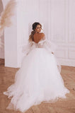 Boho A Line Wedding Dresses Detachable Long Puff Sleeve