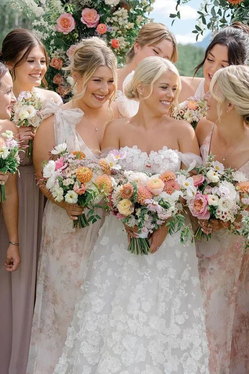 Attractive A Line Off the Shoulder Tulle Wedding Dresses
