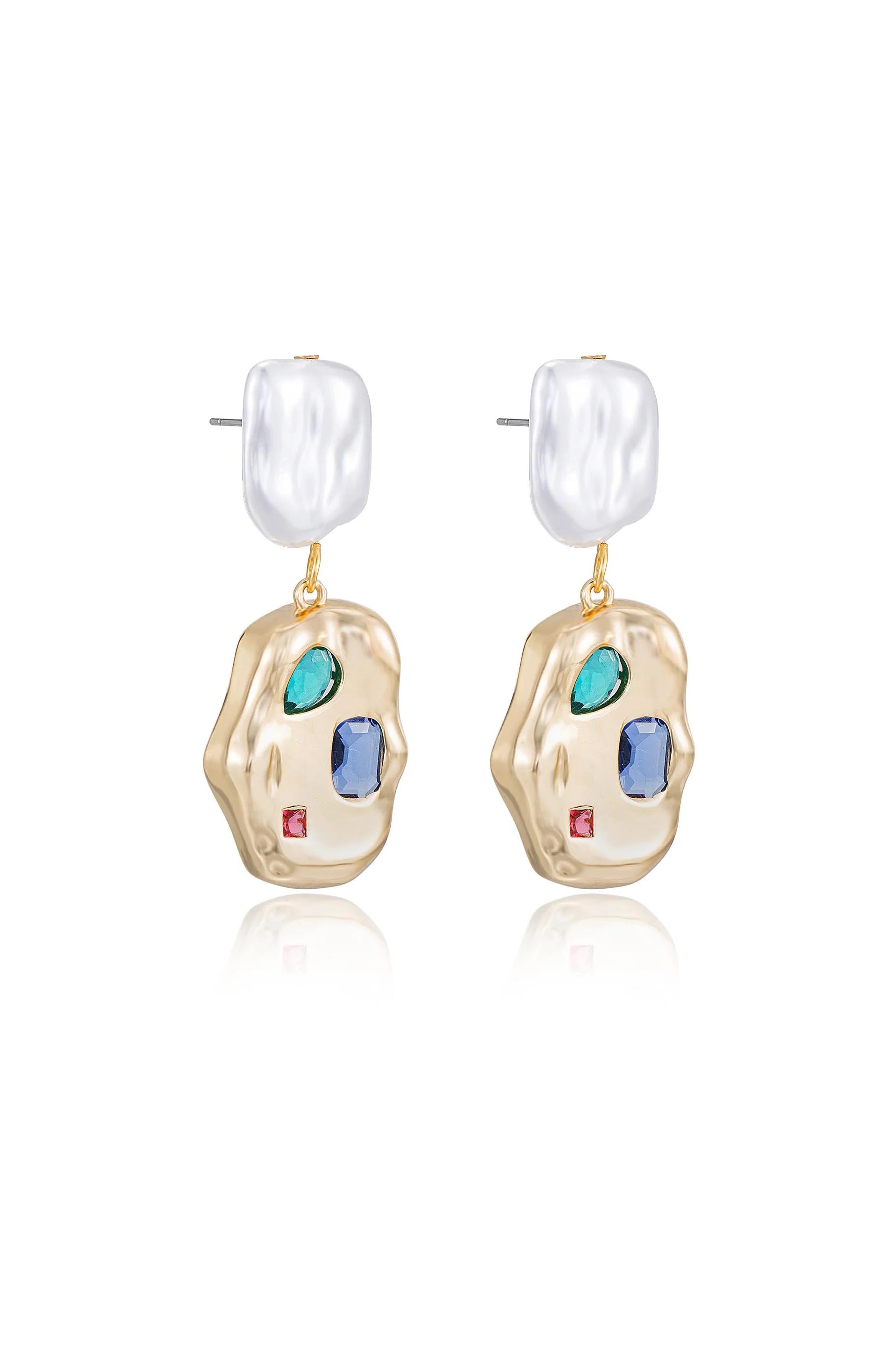 Rainbow Crystal Nugget Pearl Earrings