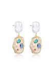 Rainbow Crystal Nugget Pearl Earrings