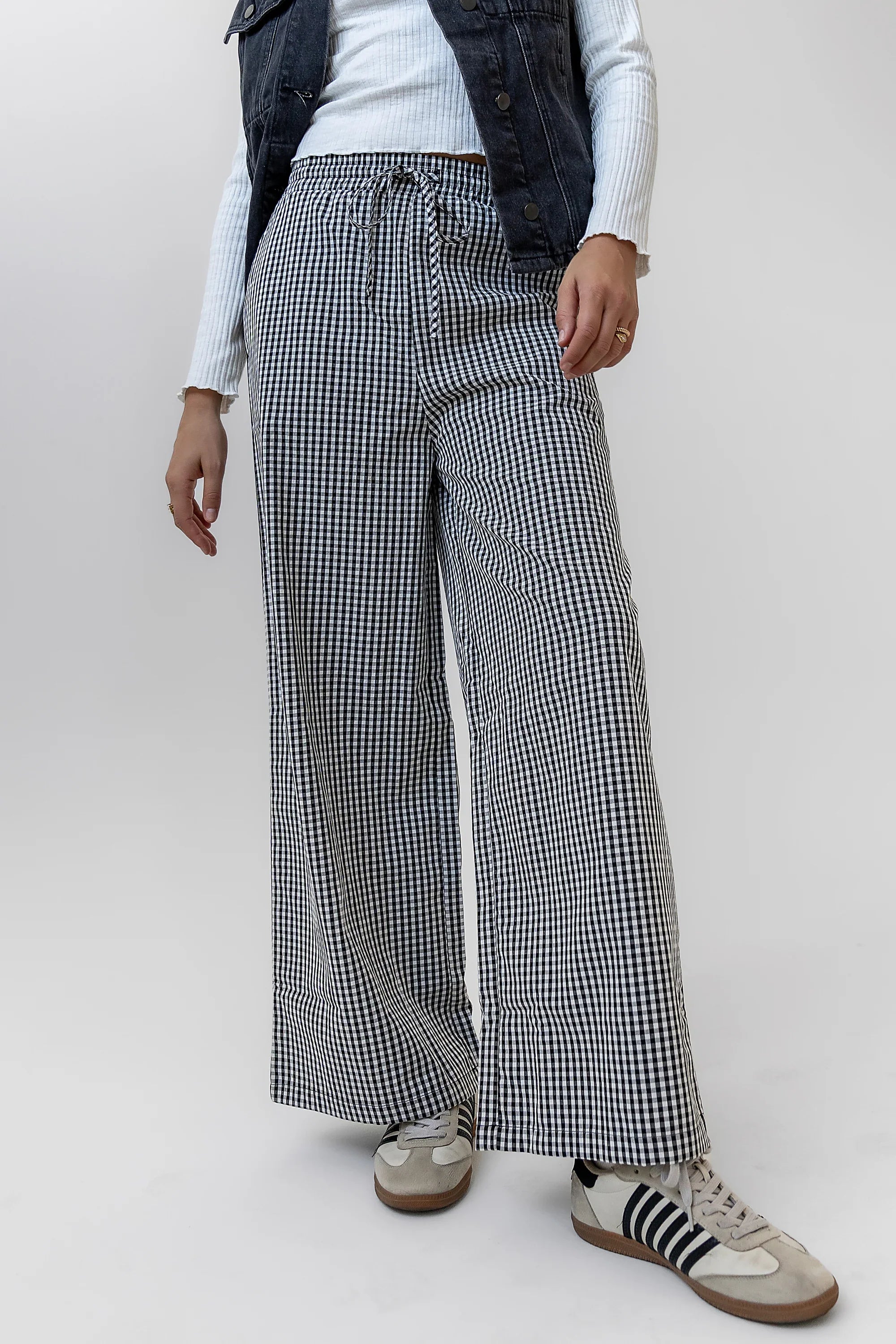 Ada Gingham Wide Leg Pants in Black FINAL SALE