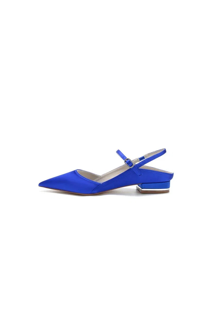 Satin Pointed Toe Buckle Kitten Heels