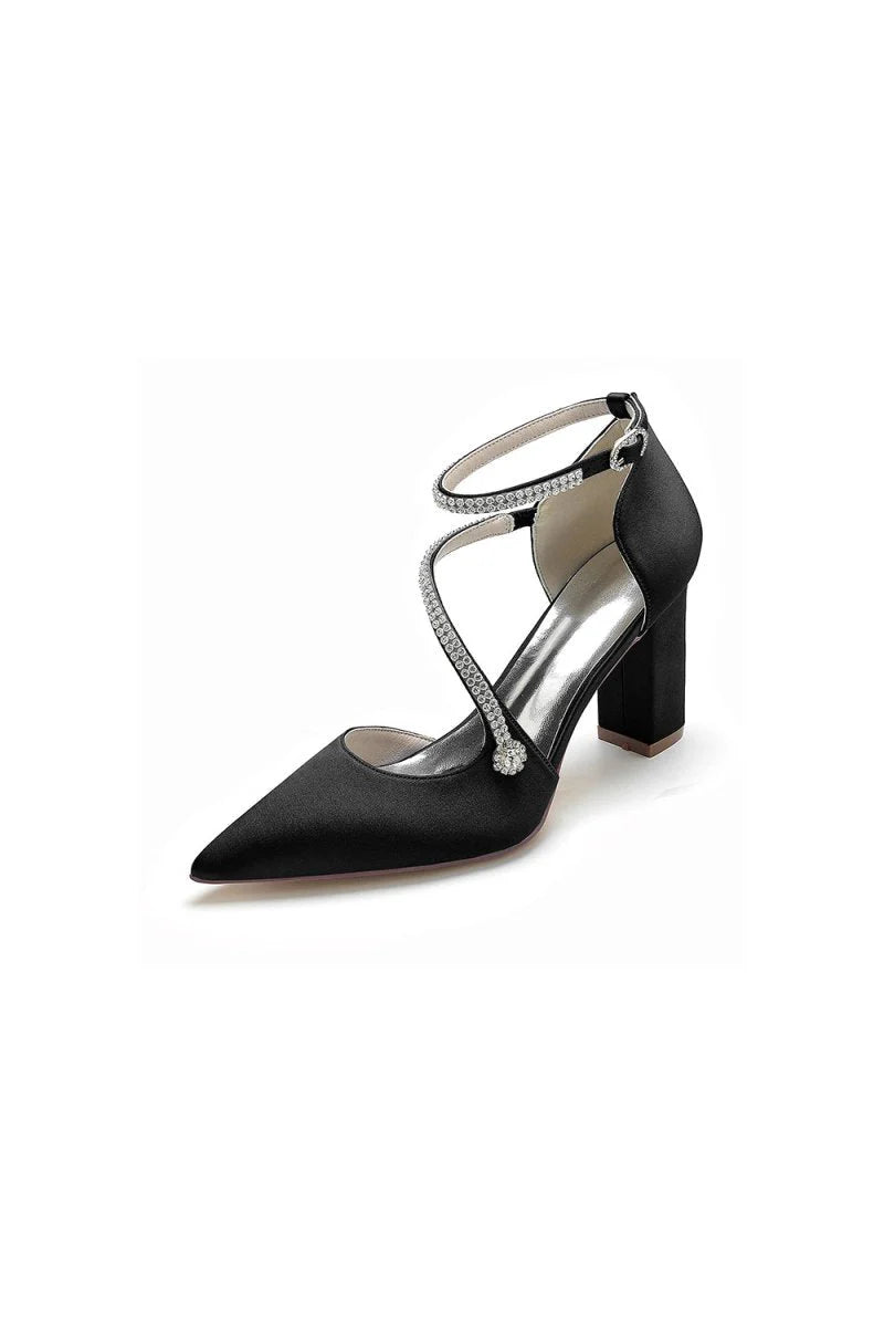 White Satin Pump with Cross Strap and Beaded Buckle