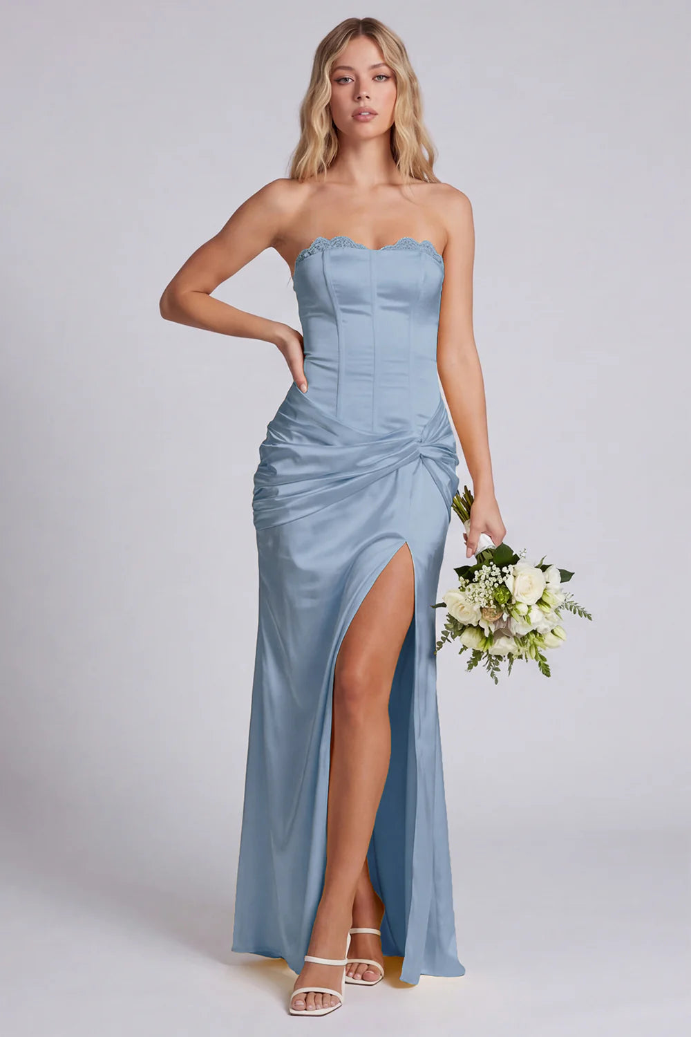 Strapless Daffodil Corset Mermaid Bridesmaid Dress with Slit