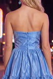 Strapless Blue A Line Short Homecoming Dress with Bow